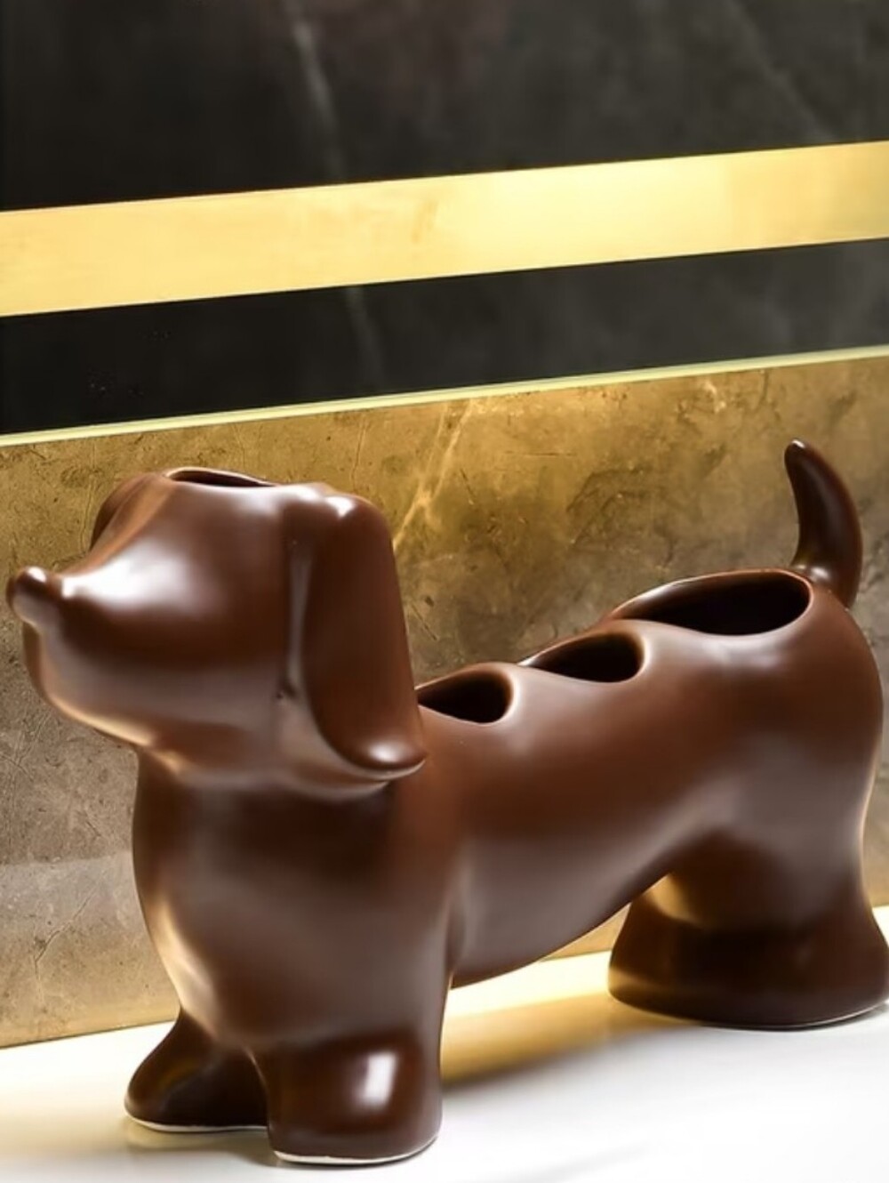 > Brown Plastic Dachshund Organizer - Decorative Home Accent